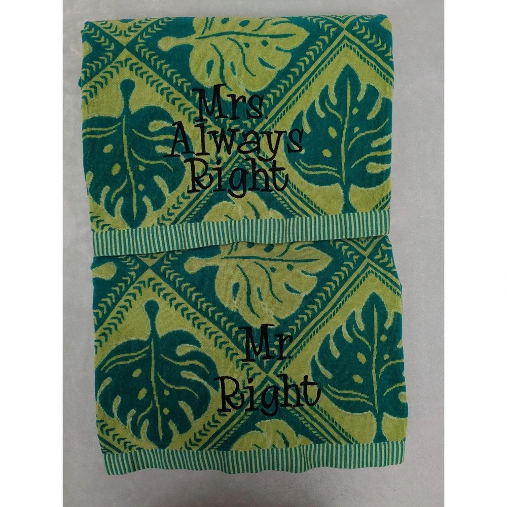 Mr. Right Mrs. Always Right Beach Towels Set of 2 Wedding Anniversary
